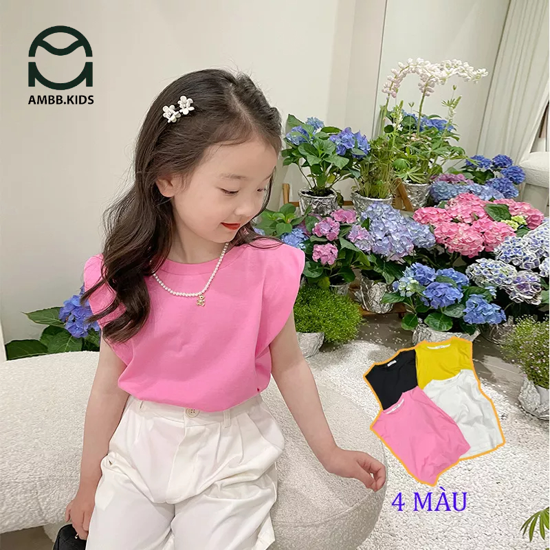 Áo thun ba lỗ đệm vai cho bé gái AMBB KIDS cực xinh, chất cotton thấm hút mồ hôi, thân thiện với da bé