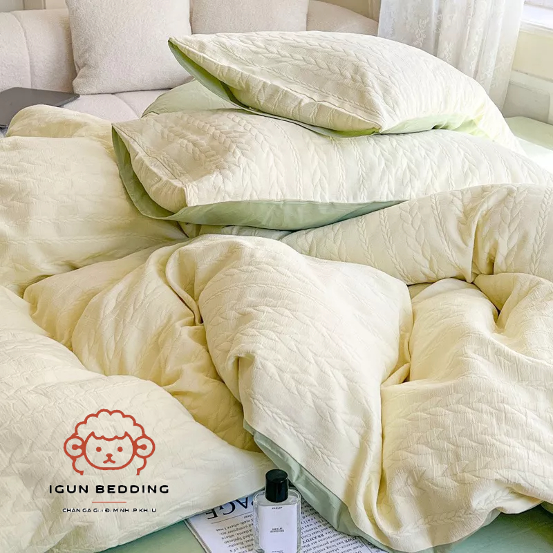 Set ga cotton đũi dệt sợi IGUN BEDDING chất liệu thấm hút mồ hôi ko nóng bí, xổ lông