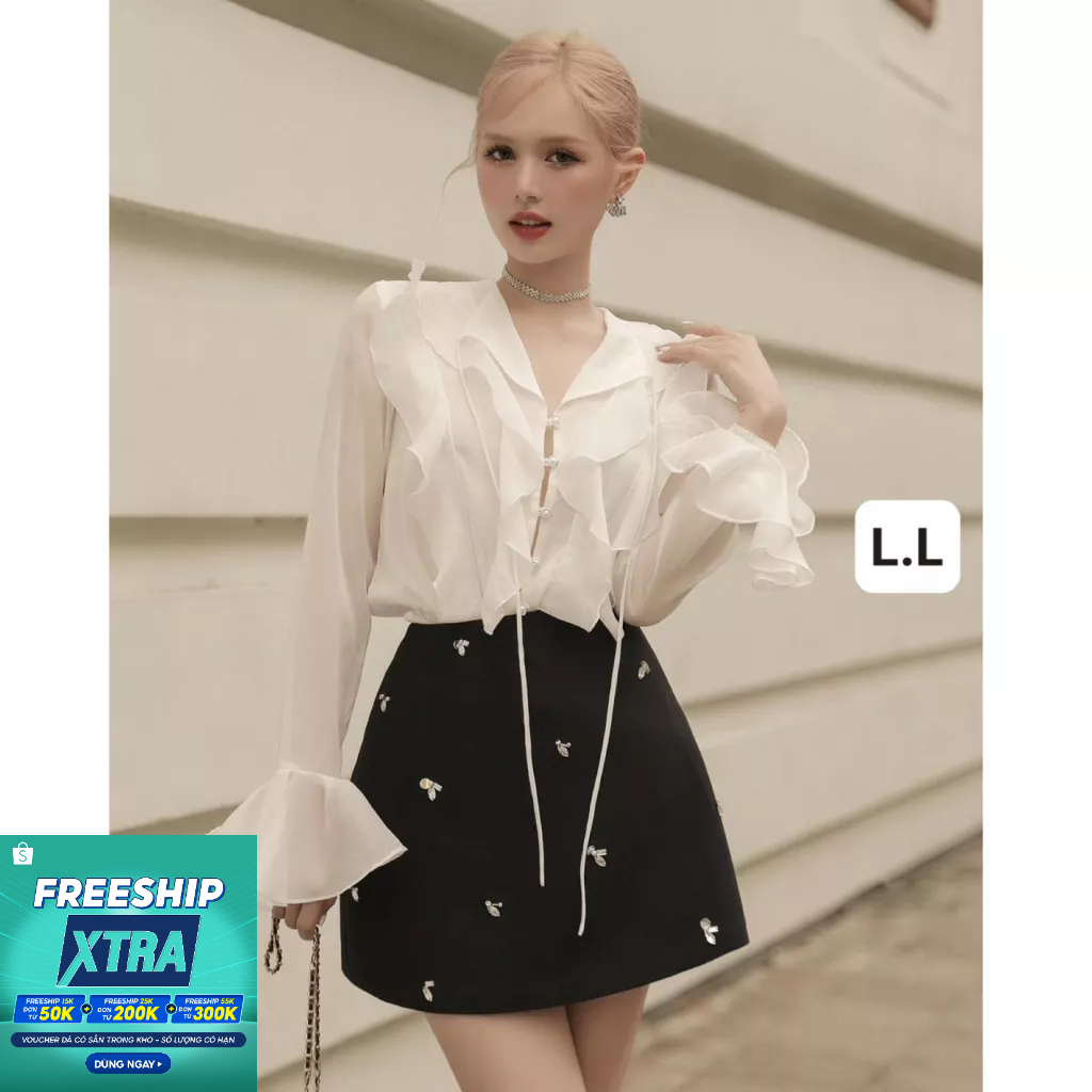 sét áo tơ lụa kết hợp cùng chân váy tafta đính đá siêu xinh