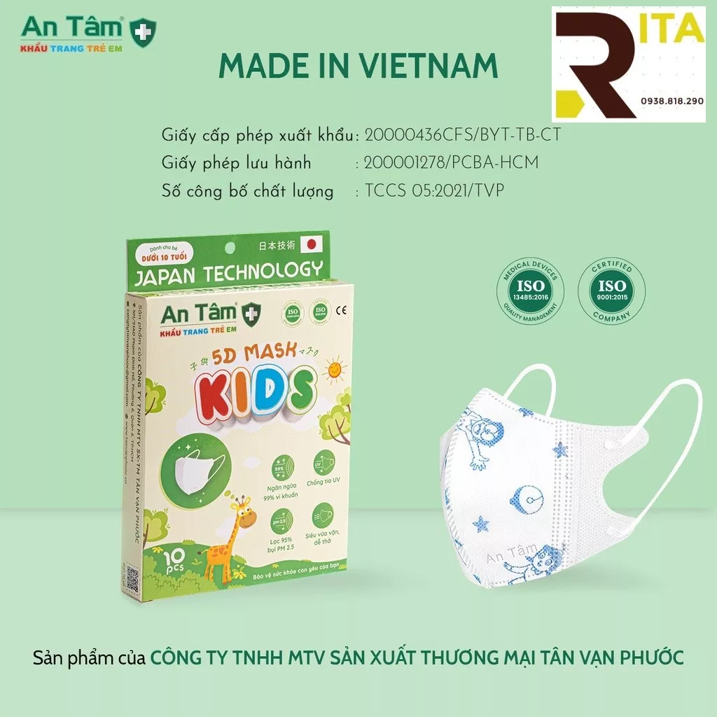 Ritahcm siêu rẻ_Khẩu trang y tế cho bé, trẻ em 5D - Chính Hãng AN TÂM