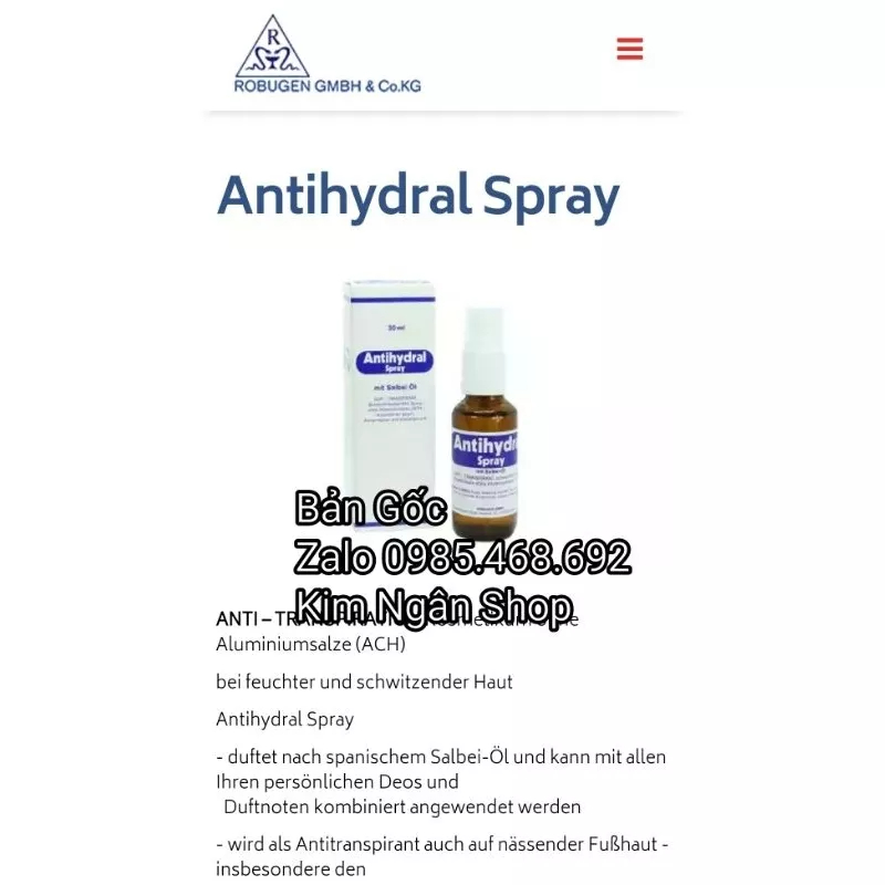 ANTIHYDRAL SPRAY XỊT NGĂN MỒ HÔI TAY CHÂN, KHỬ MÙI HÔI NÁCH VỚI DẦU THƠM TÂY BAN NHA