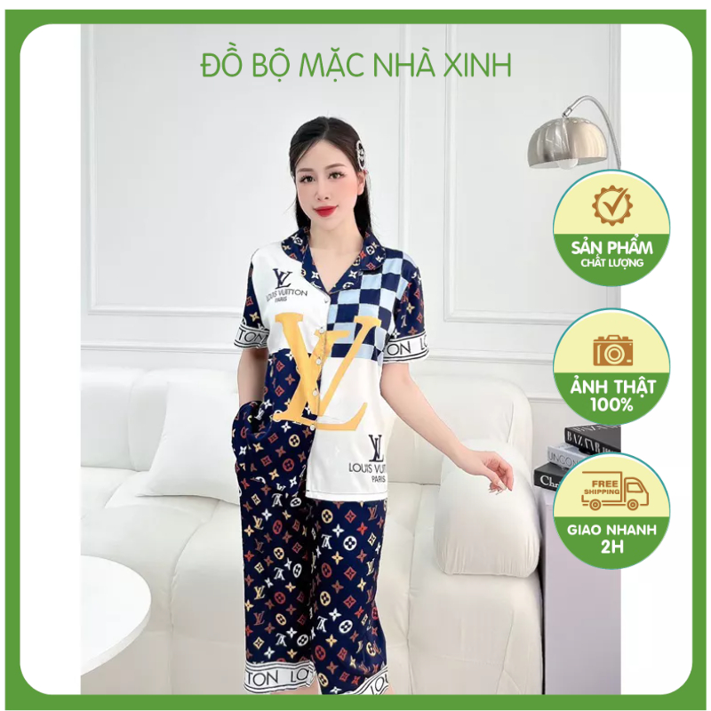 Đồ bộ nữ size 2 dưới 75kg lụa thiết kế,quần lửng có túi quần,may kỹ đẹp, đồ bộ mặc nhà mùa hè 2023 thoải mái.