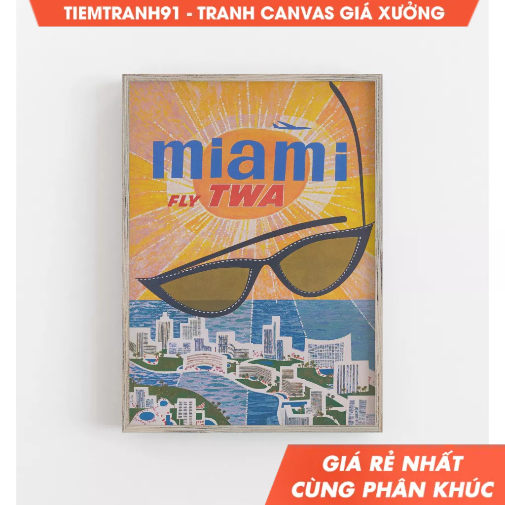 Tranh treo tường, Miami Wall Art, Mid Century Modern, Miami Travel Poster, Vintage Wall Art, tặng kè