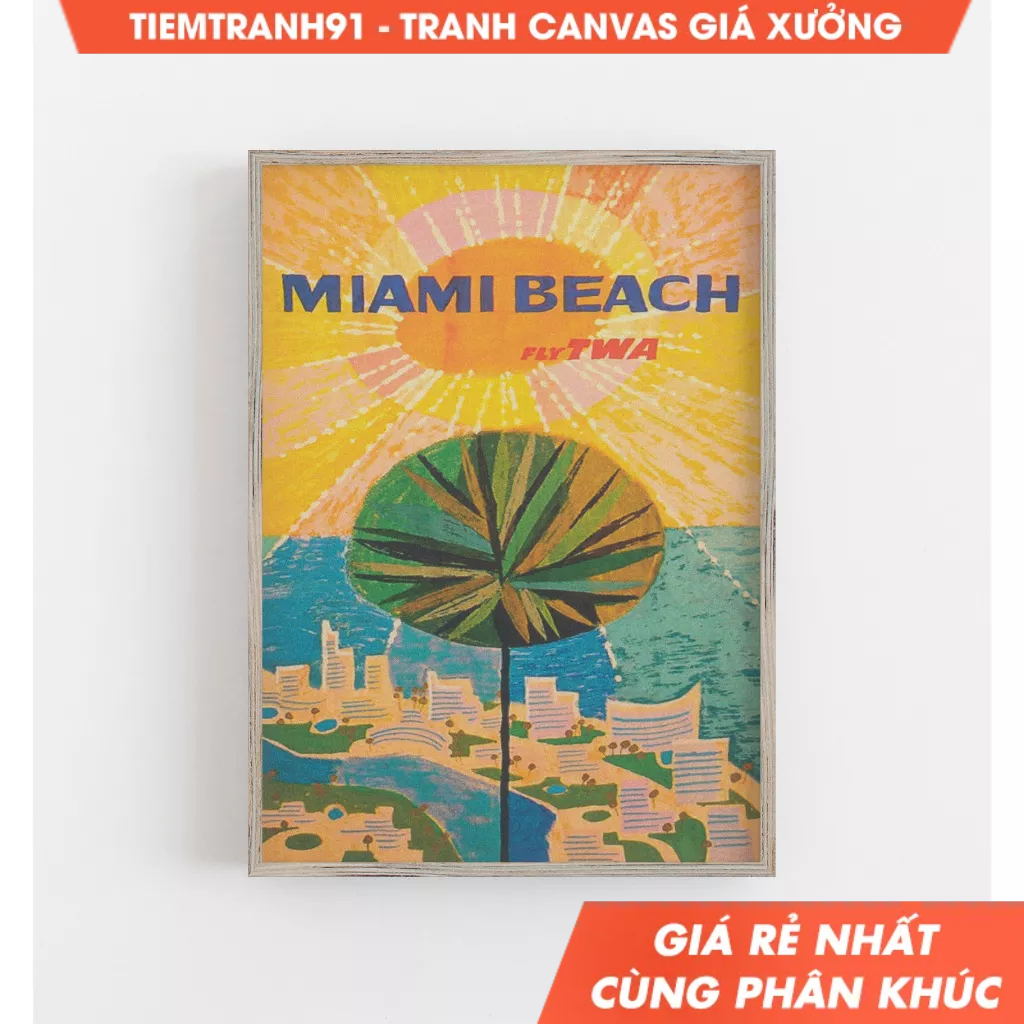 Tranh treo tường, Miami Beach Print, Vintage Wall Art, Miami Travel Poster, Florida Print, tặng kèm 