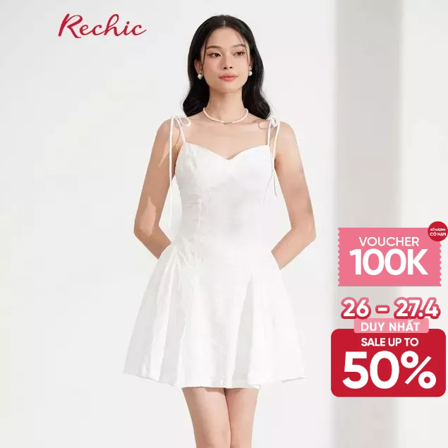 RECHIC Đầm ngắn hai dây Silinna chiết eo phù hợp với buổi hẹn hò cuối tuần