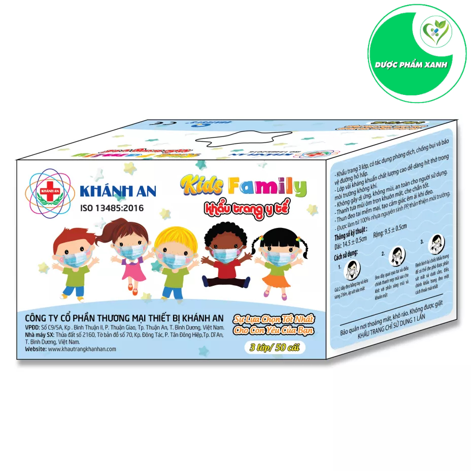 Khẩu Trang Khánh An Y Tế Trẻ Em - Hộp/50 Cái Cho Bé (Hình/Trơn)