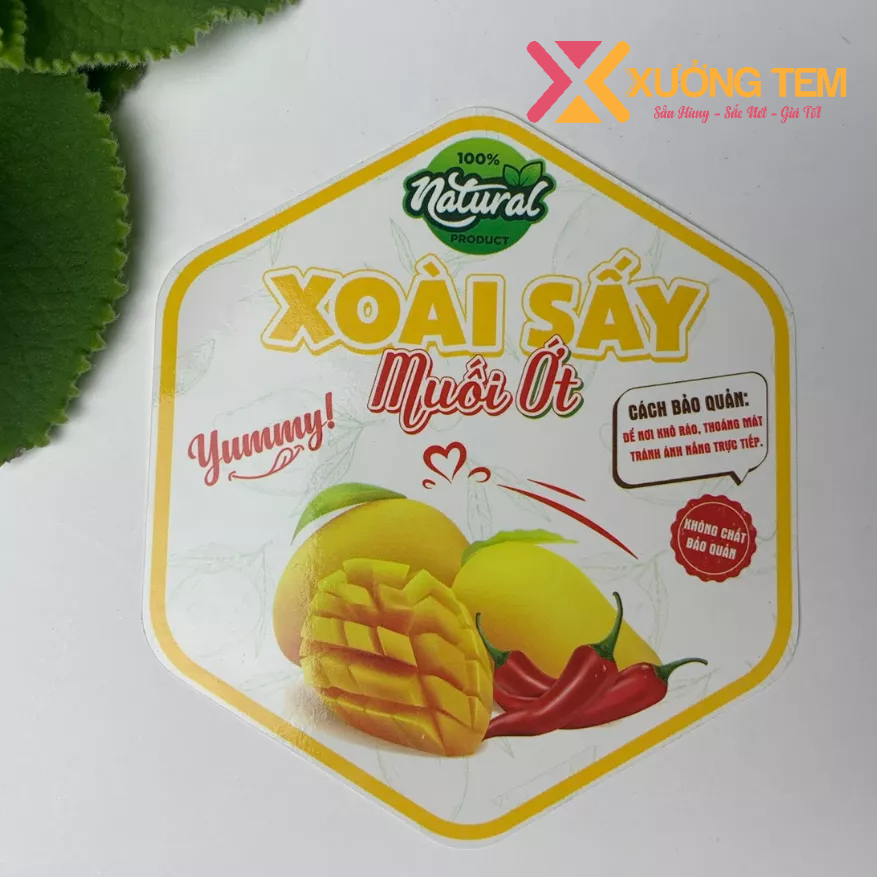 Tem dán, Nhãn Dán Xoài Sấy Muối Ớt, Xoài Sấy Dẻo_ Nhãn in sẵn, sắc nét, giá siêu tốt tại xưởng in #temsanpham, #xuongint