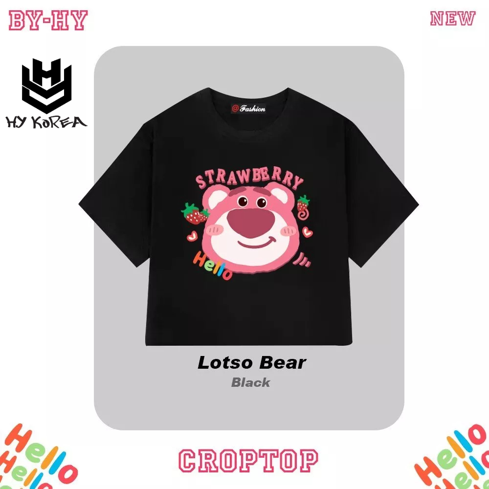 Áo croptop ôm body nữ HY KOREA in Đầu gấu Lotso Hello 1284 tay ngắn