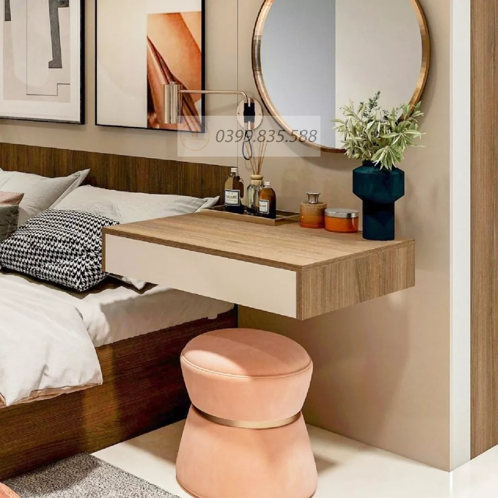 Bàn trang điểm treo tường bàn phấn có ngăn kéo gắn tường đa năng gỗ MDF bền đẹp kèm phụ kiện dễ dàng lắp ghép