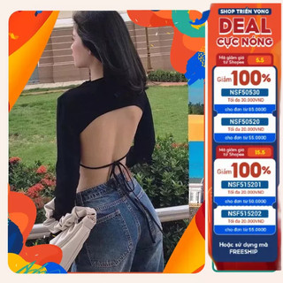 Áo kiểu croptop tay dài hở lưng buộc dây