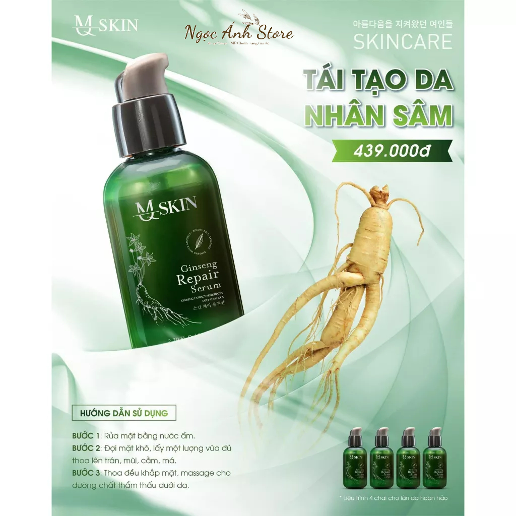 Combo Serum Thay Da Nhân Sâm và Bột Rửa Mặt Tái Tạo Da Nhân Sâm Mq Skin Chính Hãng