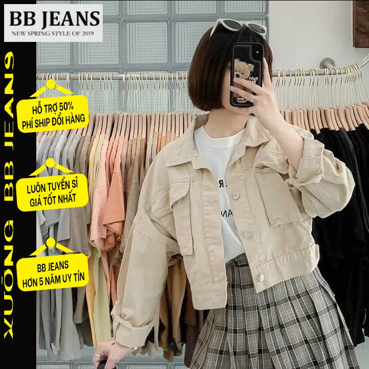 Áo khoác kaki nữ hộp hộp BB - áo chất kaki kiểu túi bà ba form vừa dài áo 48cm size 40-60kg BB Jeans