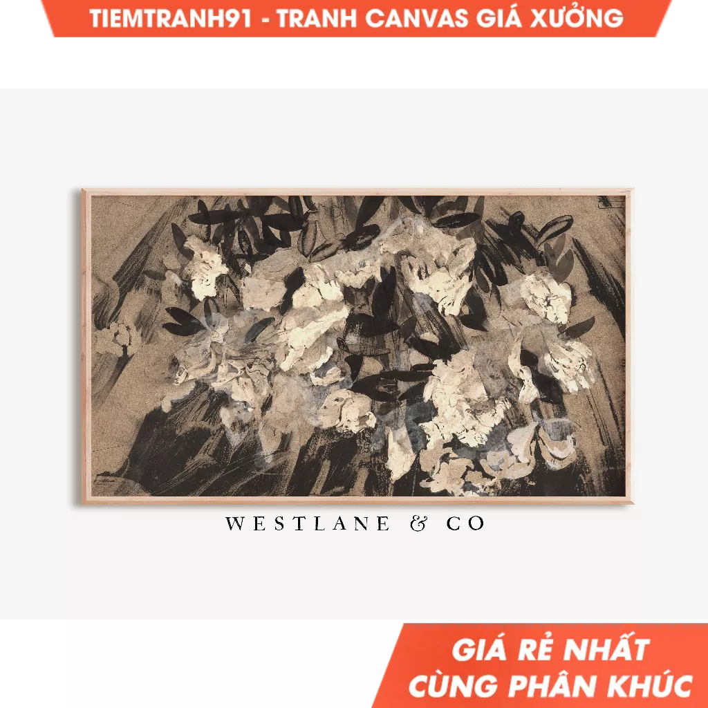 Tranh treo tường,  Frame TV Vintage Botanical Painting  Neutral Abstract Flower, tặng kèm đinh treo.