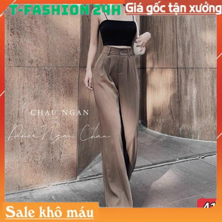 Quần tây nữ ống rộng lưng cao màu nâu nhạt - Dáng suông dài - Chất vải tuyết mưa mềm - Mặc đi chơi đi làm cực xinh
