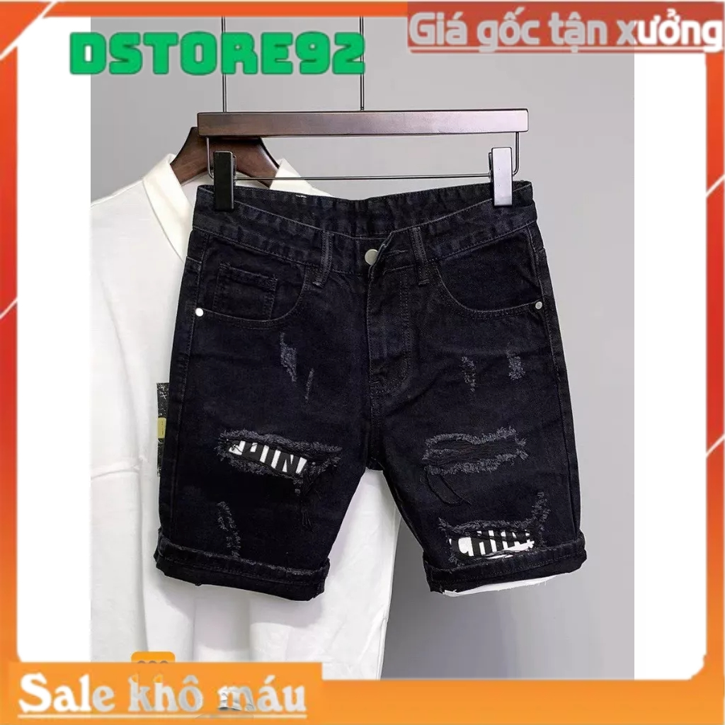 Quần Short Jean Nam Xanh Rách LoGo Trẻ Trung Phong Cách - Quần short jean nam hàn quốc D Store92 M301