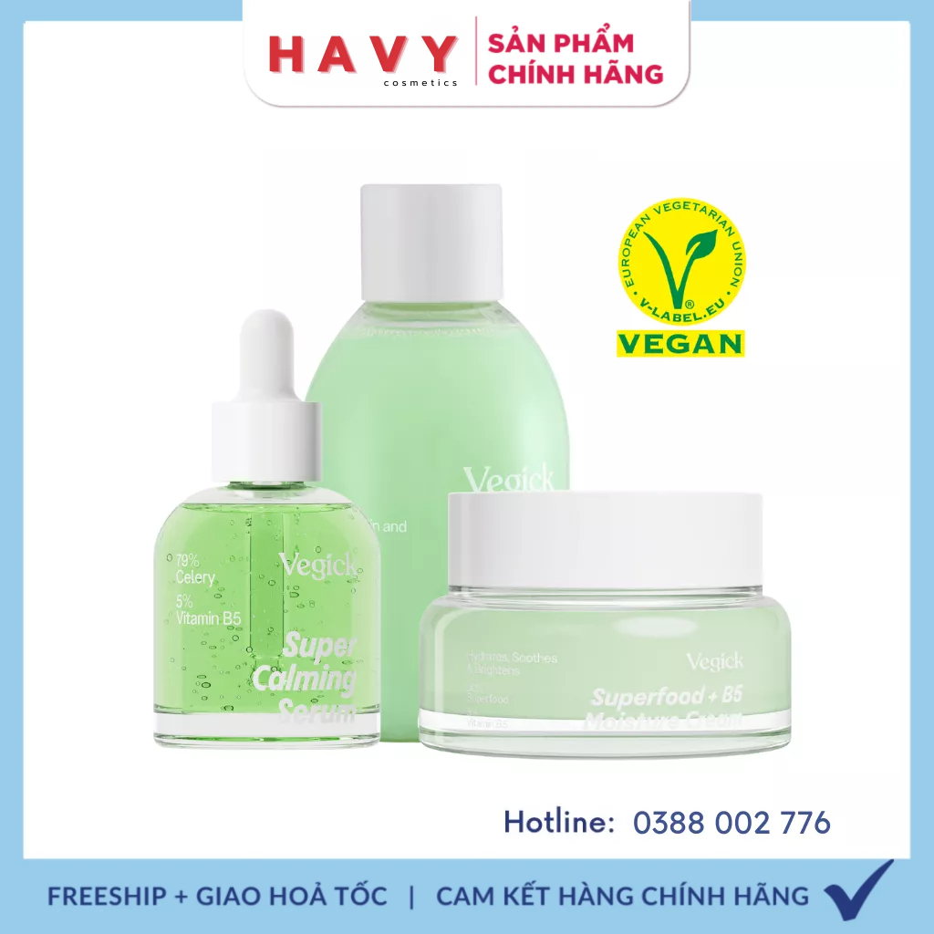 Bộ 3 Dưỡng Da Thuần Chay Vegick Superfood (Toner-serum-Kem Dưỡng)