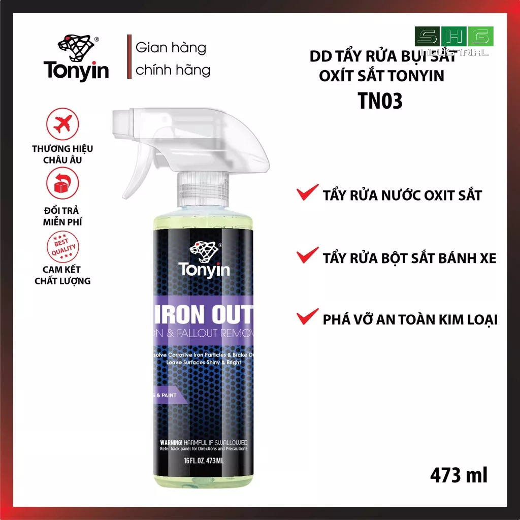 Chai xịt tẩy rửa oxit sắt, Lazang oxit kim loại IRON OUT IRON FALLOUT REMOVER Tonyin 473ml dùng được cho sên xe máy