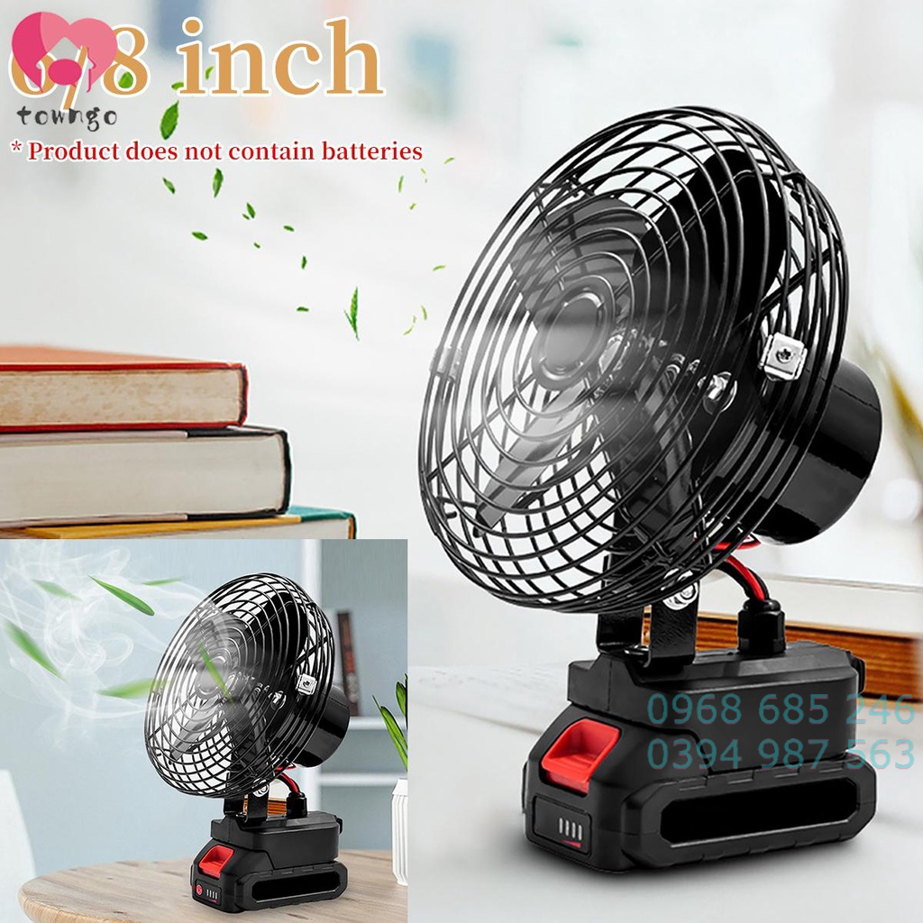 Quạt mini để bàn Quạt chạy pin Makita sạc tích điện 8 inch, sài chung pin Makita 14,4v 18v 21v