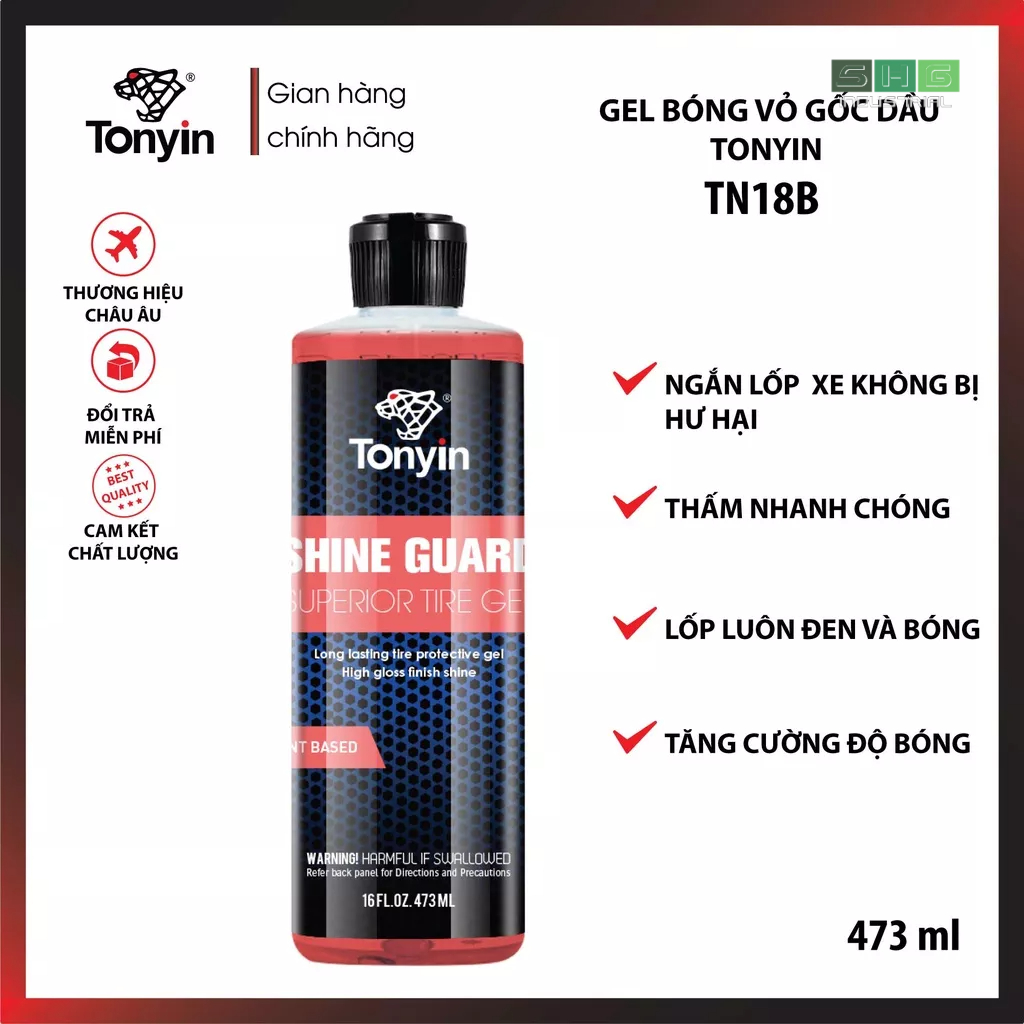 Gel bóng vỏ gốc DẦU SHINE GUARD SUPERIOR TIRE GEL Tonyin Tonyin 473ml Thấm nhanh chóng cho vẻ ngoài bóng mướt tức thì