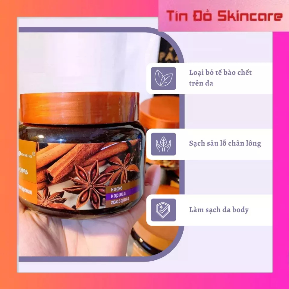 Tẩy Da Chết Toàn Thân Body Chiết Xuất Quế Hồi & Cà Phê Nga Giúp Tái Tạo Làn Da  380g_Tín đồ skincare