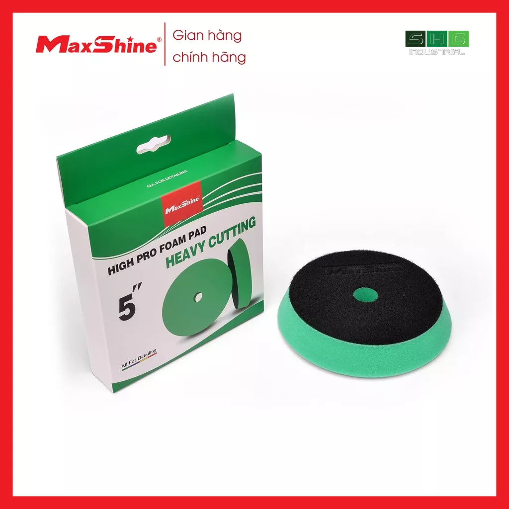 Phớt xốp/mút đánh bóng bước 1 kích thước 5 inch Maxshine 2020175G với thiết kế bề mặt xốp mềm mại, màu xanh lá cây