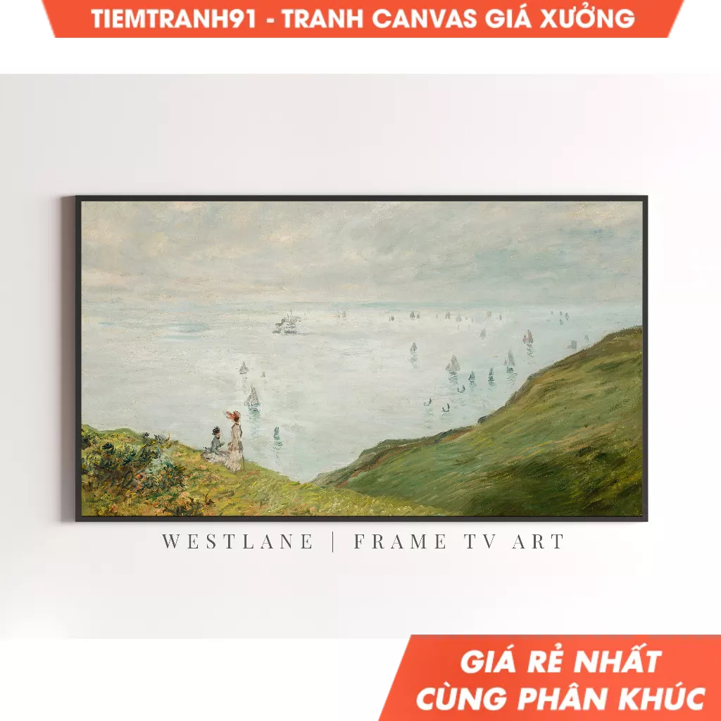 Tranh treo tường, Vintage Coastal  Frame TV Art  Antique Summer Landscape Paintin TV153, tặng kèm đi