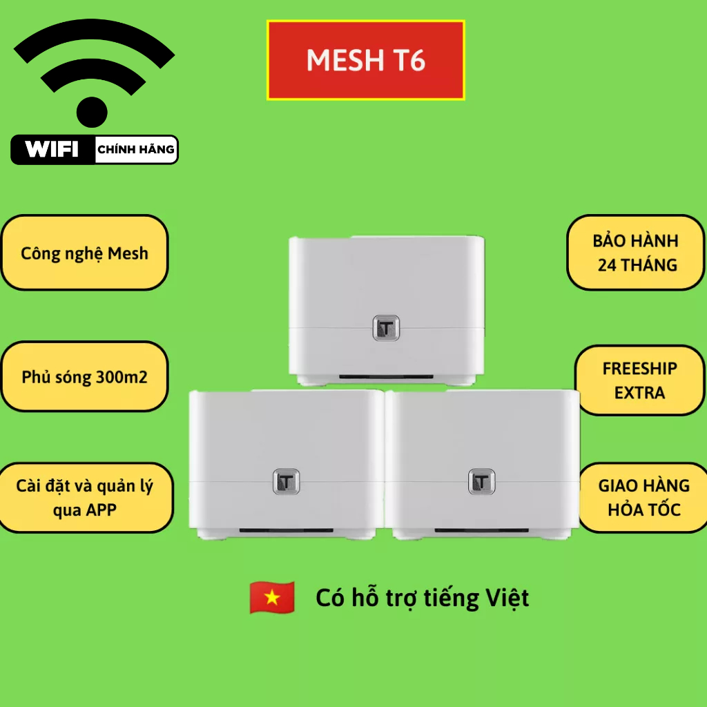 Wifi mesh băng tần kép chuẩn AC tốc độ 1200Mbps hiệu TOTOLINK T6 hàng chính hãng bảo hành 24 tháng