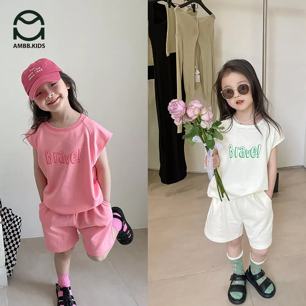 Bộ quần áo thể thao cộc tay AMBB KIDS cho bé gái/ bé trai chất cotton mềm mát, thấm mồ hôi, thân thiện với da bé