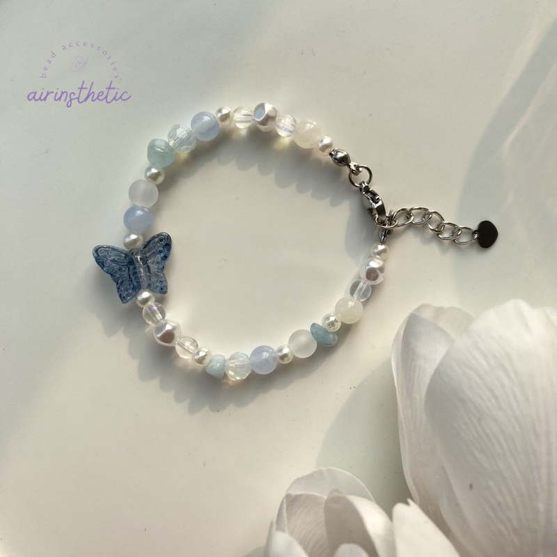 Vòng tay butterfly airinsthetic xanh pastel đính đá hạt vỏ sò phong cách nhẹ nhàng nữ tính