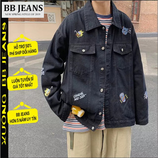 Áo khoác jeans bò thời trang unisex - áo khoác jeans nam áo khoác jeans nữ thêu 8 chi tiết rẻ đẹp BB Jeans