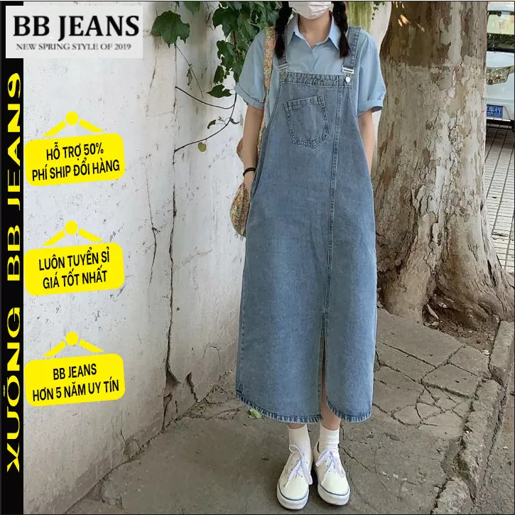Yếm Váy Nữ Dáng Dài - yếm váy jean kaki ngắn BB Jeans