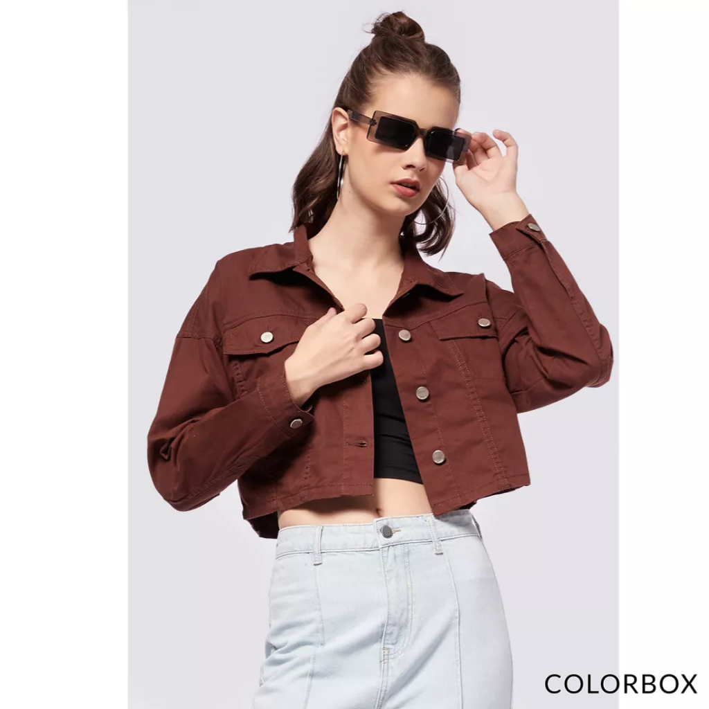 Aó khoác denim Colorbox tay dài - Nâu