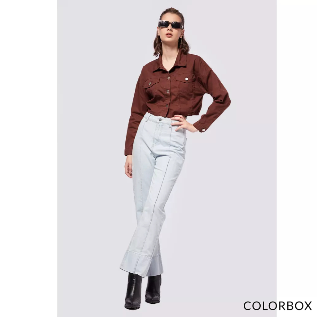 Aó khoác denim Colorbox tay dài - Nâu