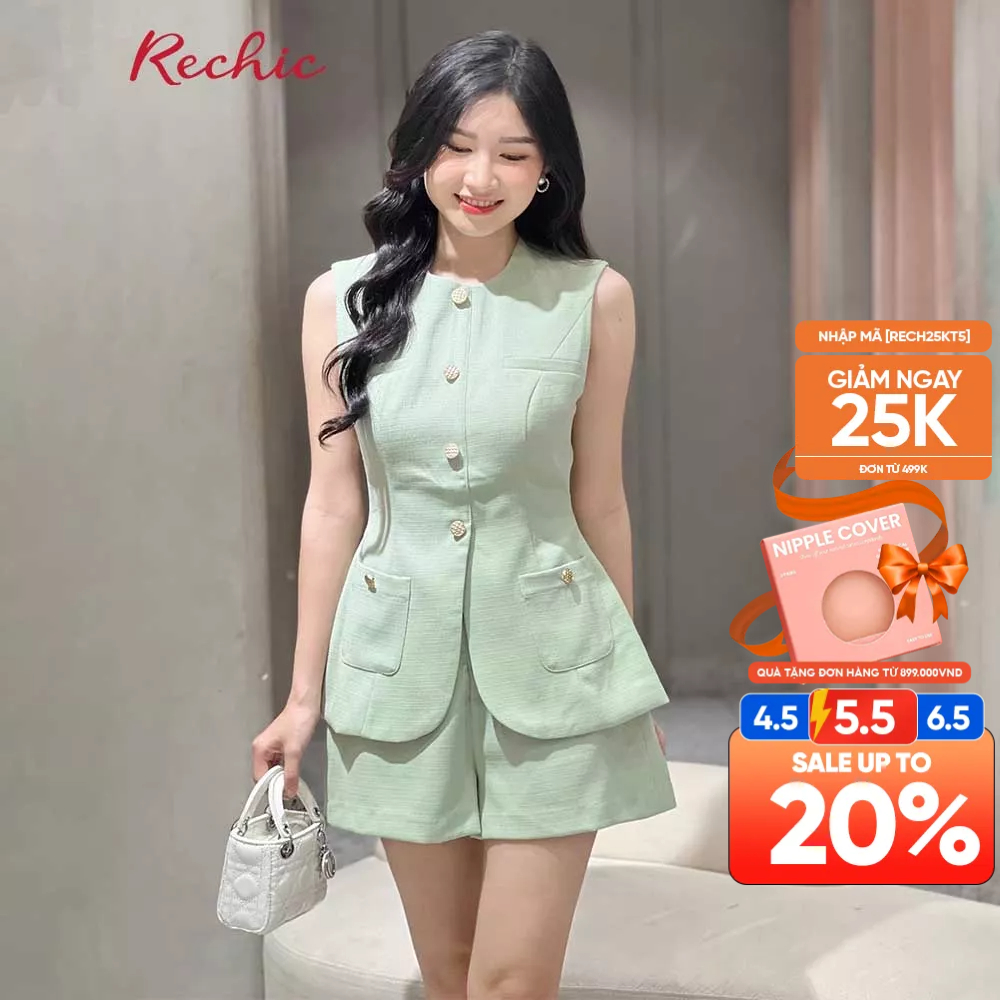 RECHIC Áo vest nữ Carmy sát nách trơn form ôm có túi thật cổ tròn sang trọng lịch sự thanh lịch
