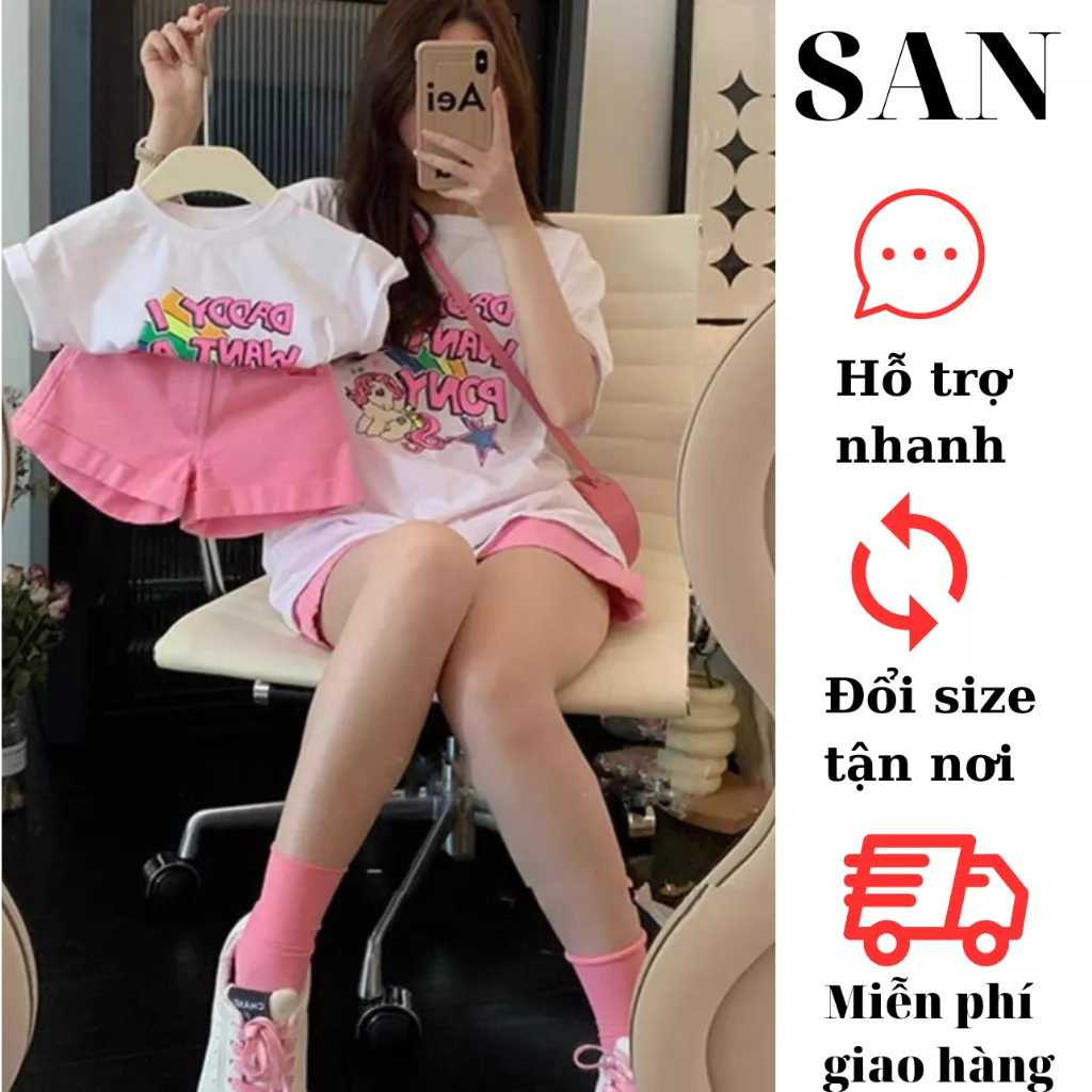 Đồ đôi mẹ bé-set quần hồng mb