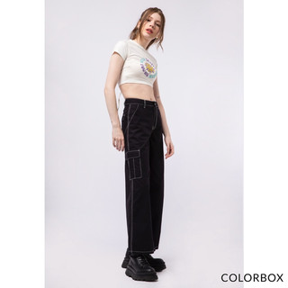 Áo Croptop ColorBox Graphic Drawstring - Trắng