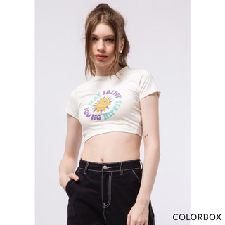 Áo Croptop ColorBox Graphic Drawstring - Trắng