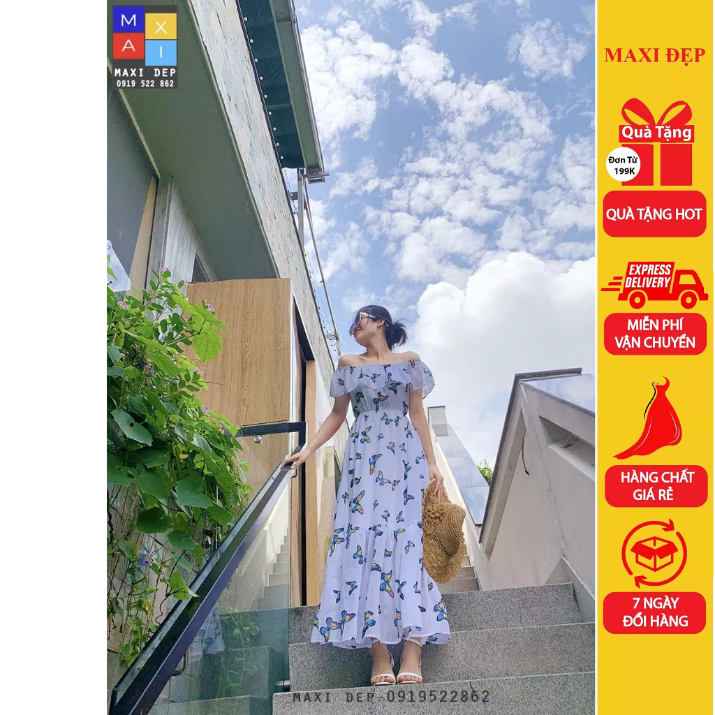 Maxi Trễ Vai Cao Cấp Hàng Thiết Kế Bởi Maxi Đẹp Có Size Kèm Cận Cảnh