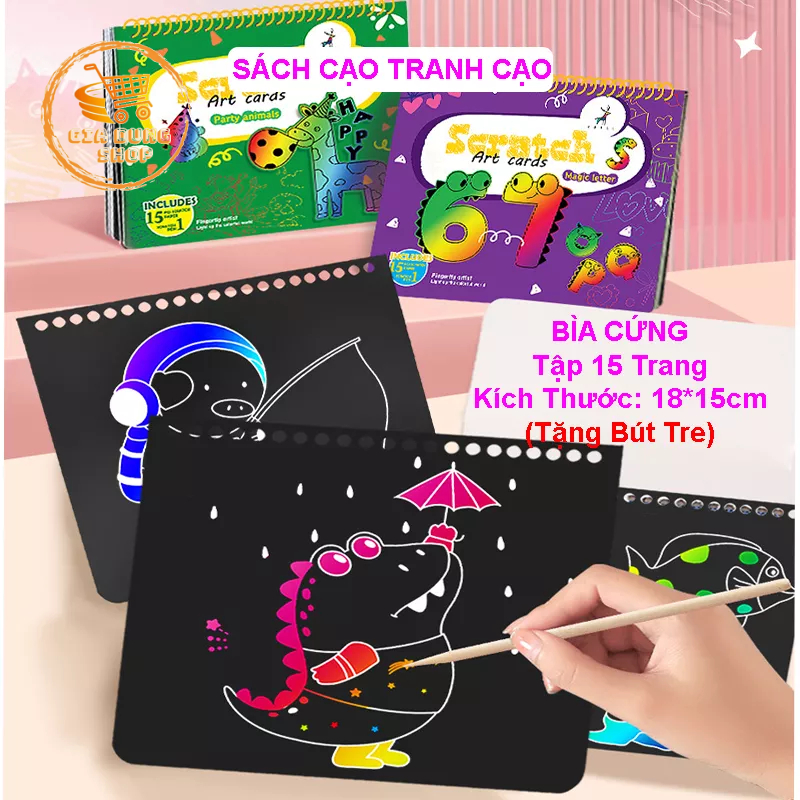 Sách Cạo, Tranh Cạo Nghệ Thuật Cho Bé Thỏa Đam Mê Hội Họa, Sổ Tay Gồm 15 Tranh Kích Thước 18*15cm DIY