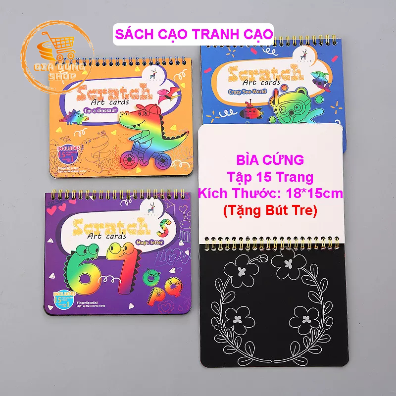 Sách Cạo, Tranh Cạo Nghệ Thuật Cho Bé Thỏa Đam Mê Hội Họa, Sổ Tay Gồm 15 Tranh Kích Thước 18*15cm DIY