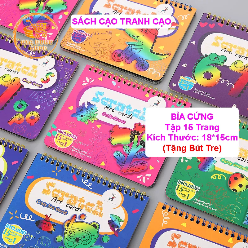Sách Cạo, Tranh Cạo Nghệ Thuật Cho Bé Thỏa Đam Mê Hội Họa, Sổ Tay Gồm 15 Tranh Kích Thước 18*15cm DIY