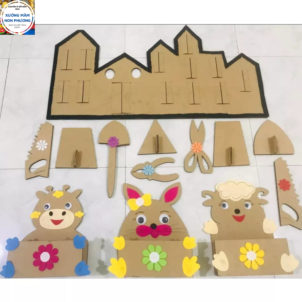 Đồ dùng của bé bộ góc xây dựng chất bìa trang trí mầm non cho bé