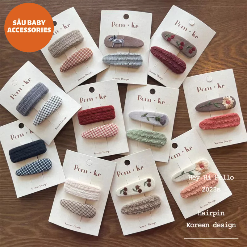 Sét 2 chiếc kẹp vải thêu hoa Vintage cho bé