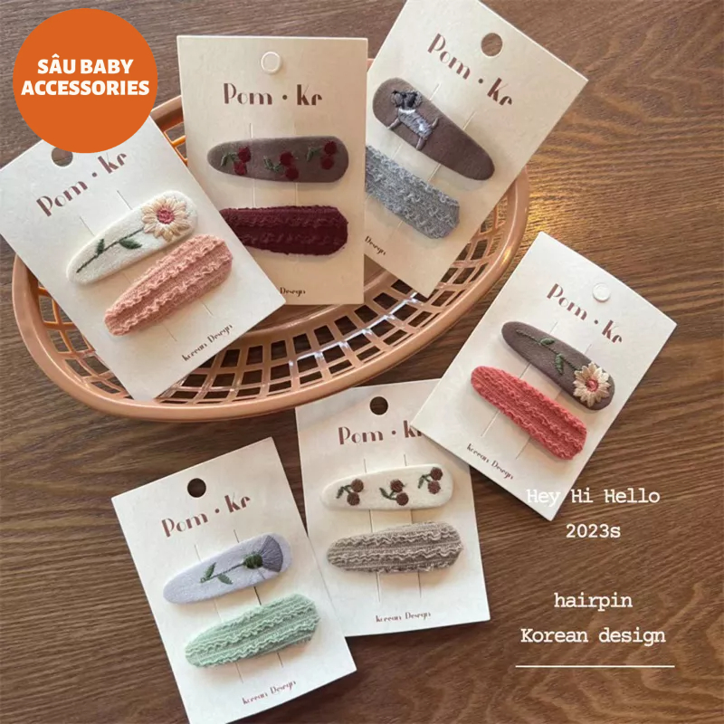 Sét 2 chiếc kẹp vải thêu hoa Vintage cho bé