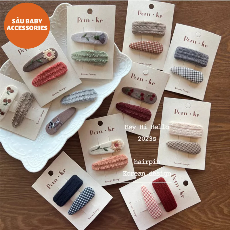 Sét 2 chiếc kẹp vải thêu hoa Vintage cho bé