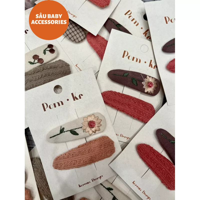 Sét 2 chiếc kẹp vải thêu hoa Vintage cho bé