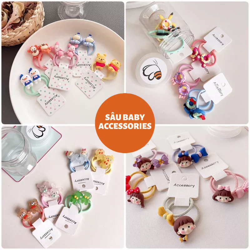 Hộp 5 đôi dây buộc tóc nhiều hình xinh xắn cho bé gái