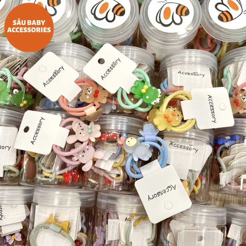 Hộp 5 đôi dây buộc tóc nhiều hình xinh xắn cho bé gái