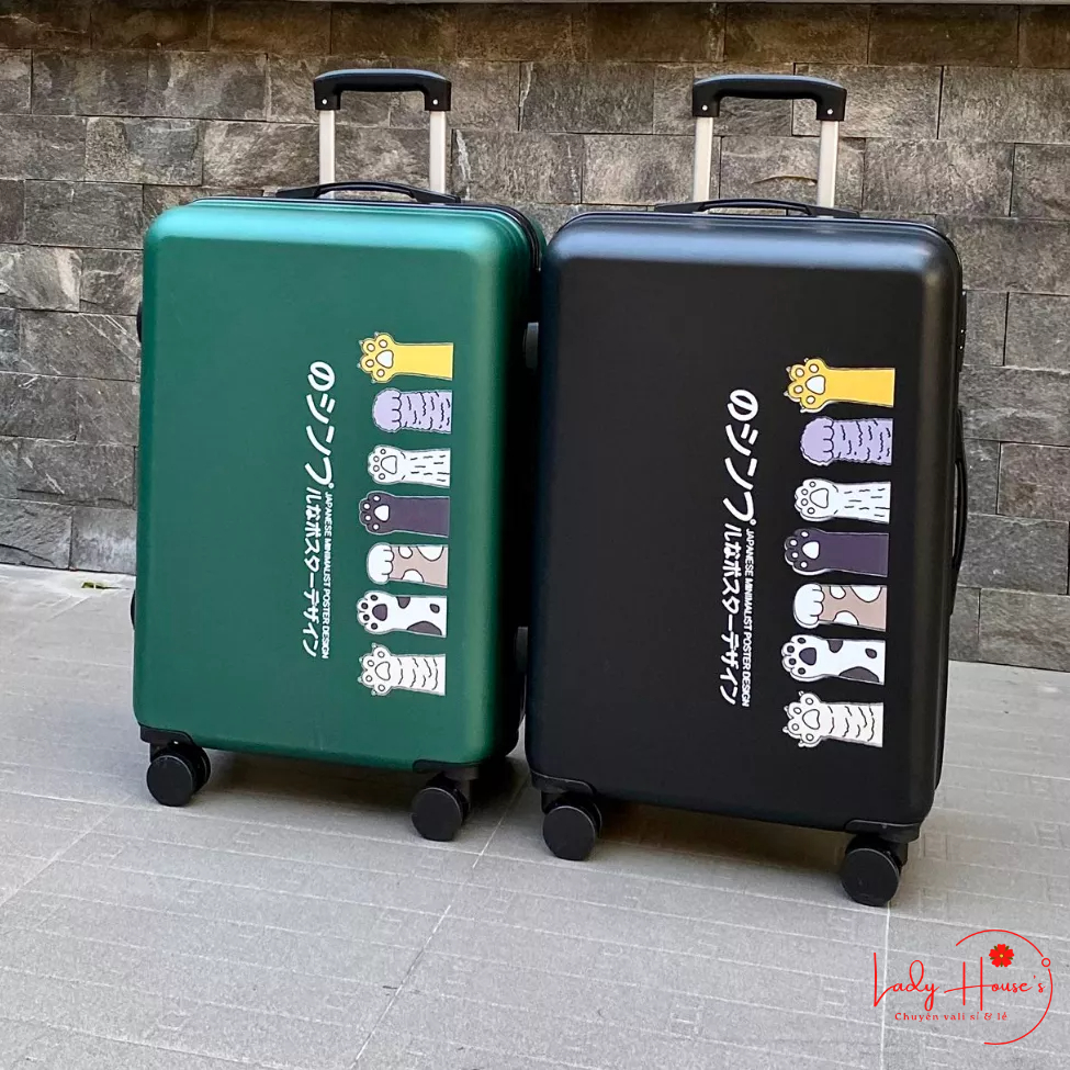 HÌNH THẬT_Vali Kéo Du Lịch In Hình Tay Mèo Dễ Thương Chất Liệu Nhựa Nhám PC+ABS Dày Hàng Sẵn Kho Đủ Size