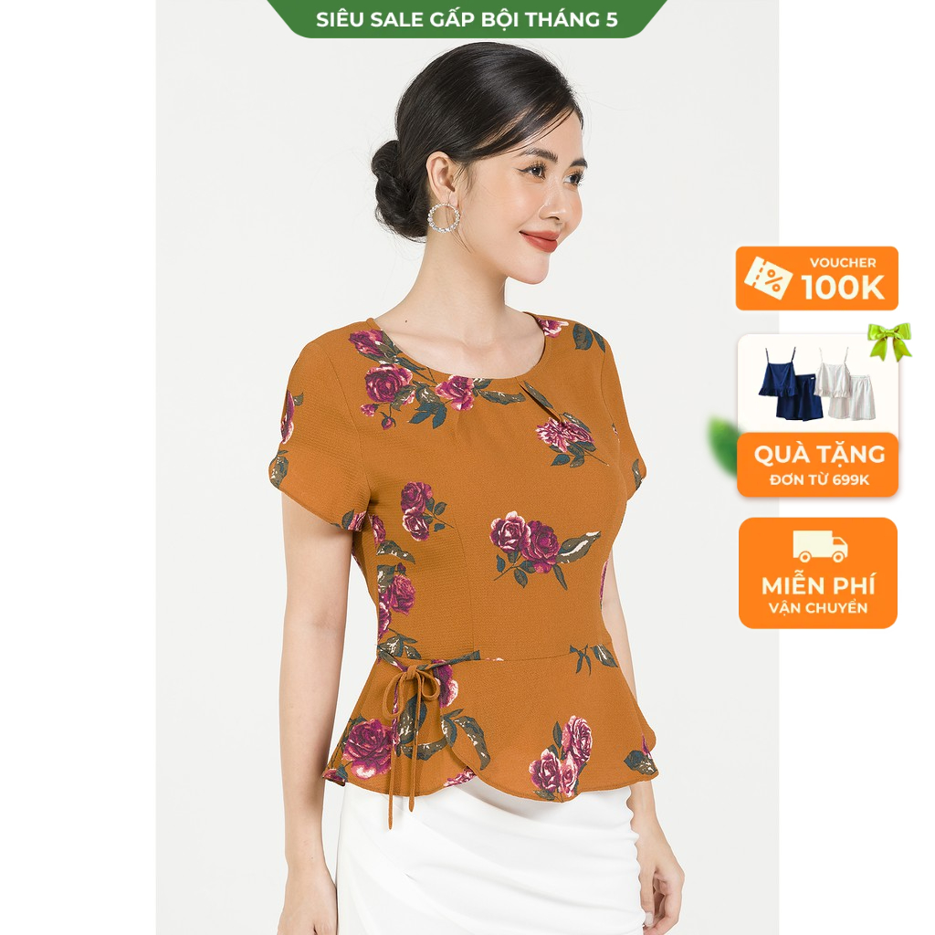 Áo Kiểu Nữ Peplum Nơ Đai, Tay Xẻ Lamer L61H20H037